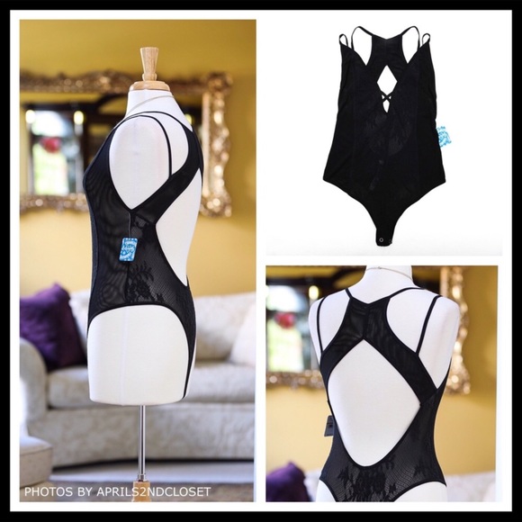 FREE PEOPLE BODYSUIT BLACK LACE BOHO BODYSUIT A2C - Picture 6 of 8